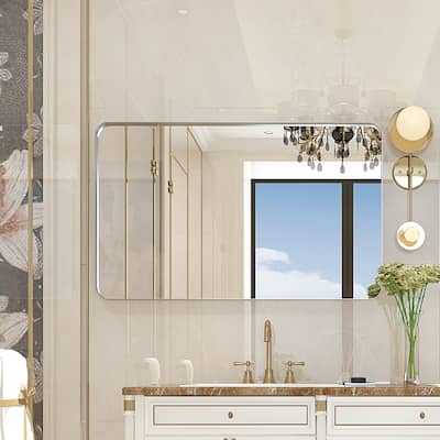 Glossy Brushed Rounded Corner Rectangular Wall Mirror