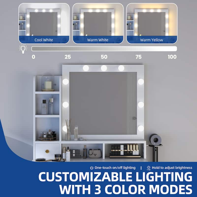 Vanity Desk Makeup Table Light Strip Mirror Dressing - 35.4"L x 15.7"W x 53.5"H