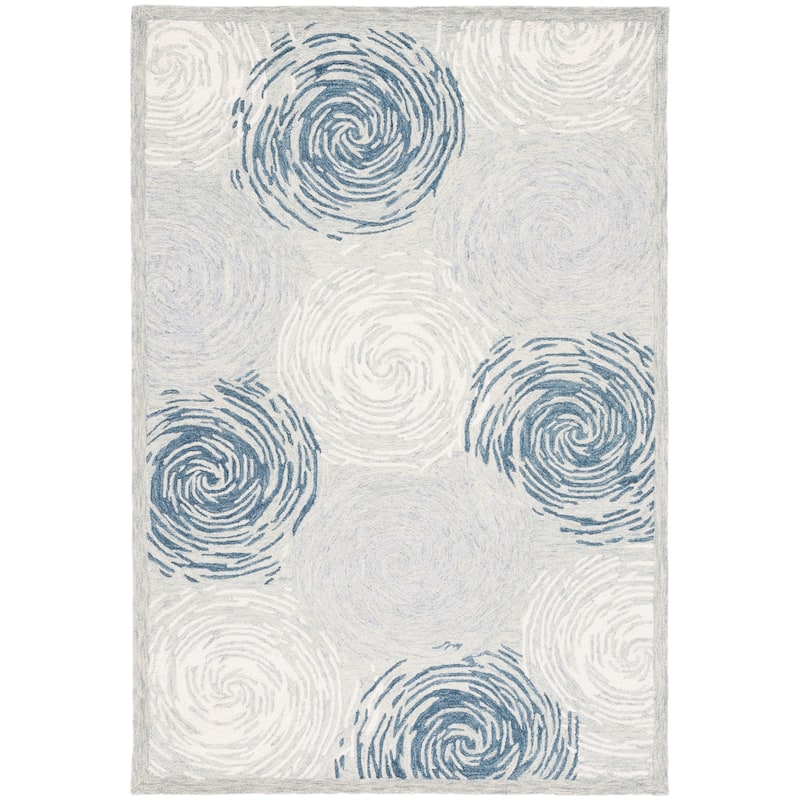 SAFAVIEH Handmade Micro-Loop Magdalini Abstract Wool Rug - 5' Square - Grey/Ivory