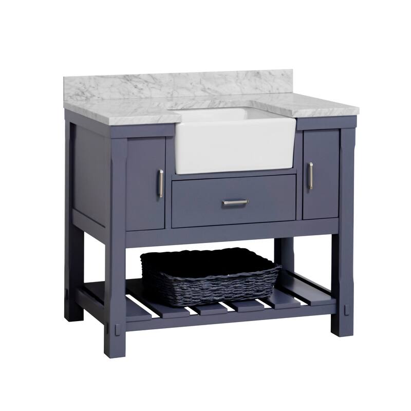 KitchenBathCollection Charlotte 42" Farmhouse Bathroom Vanity with Carrara Marble Top