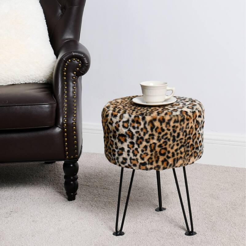 Home Soft Things Animal Pattern Ottoman Bench with Black Metal Legs