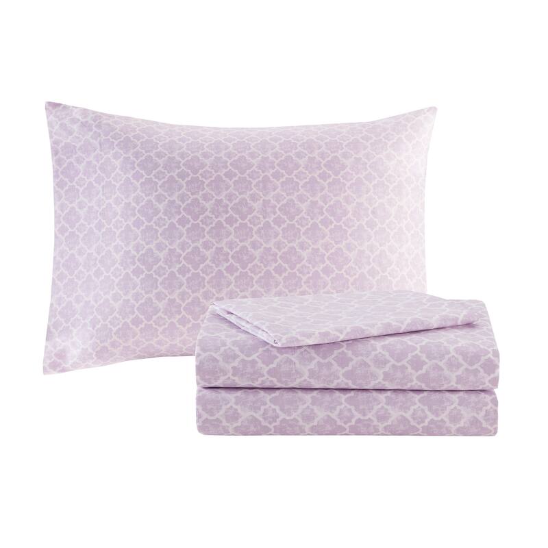 Madison Park Essentials Eden Purple Printed Complete Comforter Set with Cotton Bed Sheets