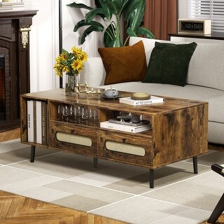 Biwave Coffee Table, Mid Century Modern Coffee Table with 3 Open ...