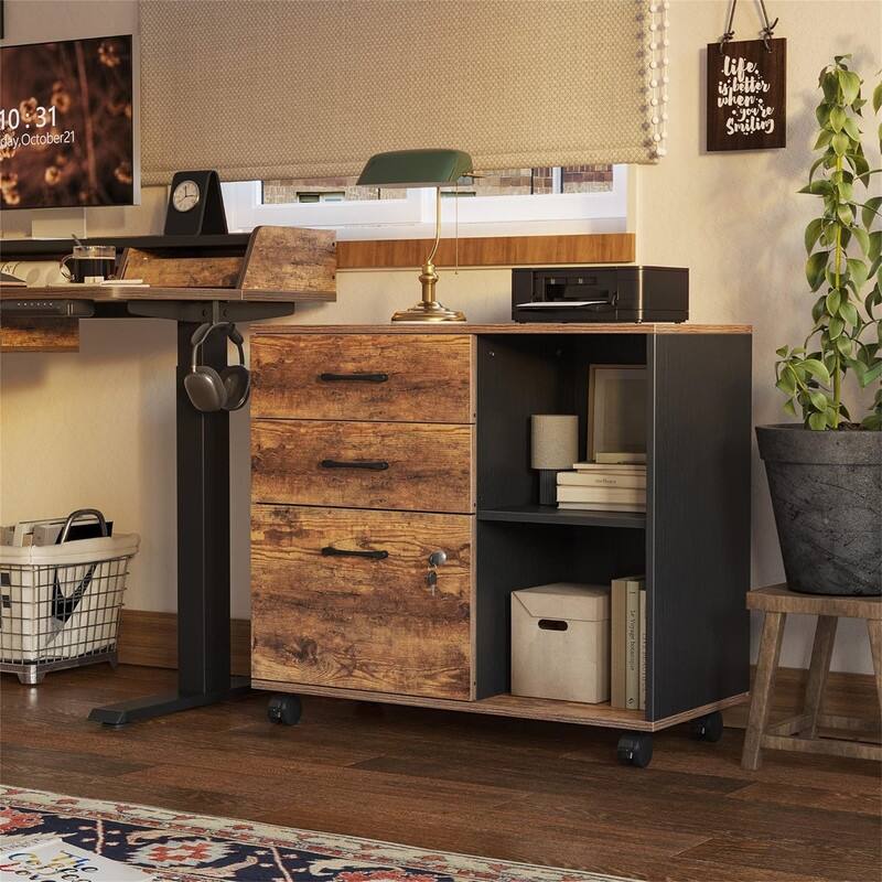 3-Drawer Mobile File Cabinet - 14.2"D x 31.5"W x 25.4"H