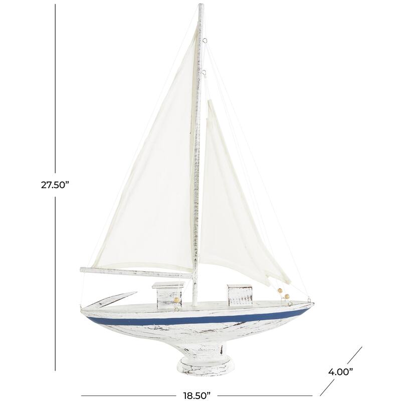 Wood Sail Boat Distressed Decorative Sculpture with Brown Beaded Accents - White - Roche River Decor