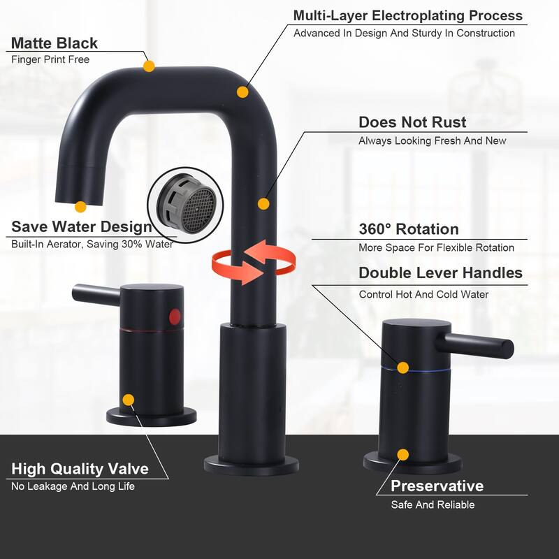 WOWOW 8 in. Widespread Double Handle Bathroom Faucet with Pop-Up Drain