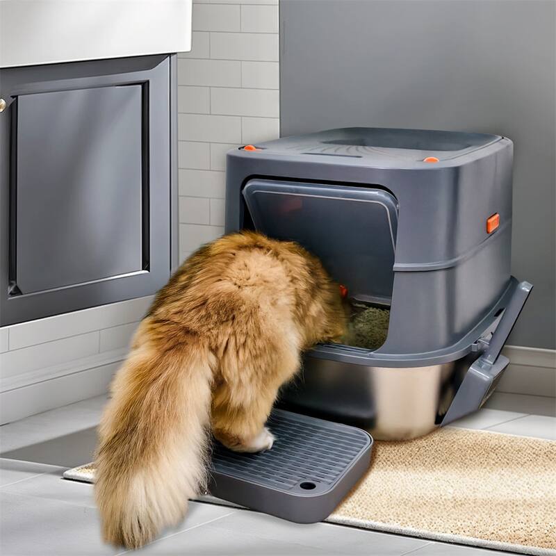 Full Enclosed Stainless Steel Cat Litter Box with Lid