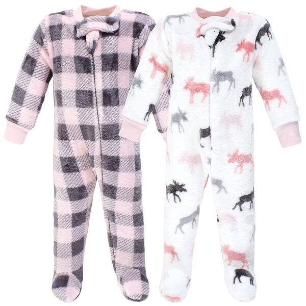 slide 1 of 1, Hudson Baby Infant Girl Plush Sleep and Play, Pink Moose 0-3 Months - Pink Moose