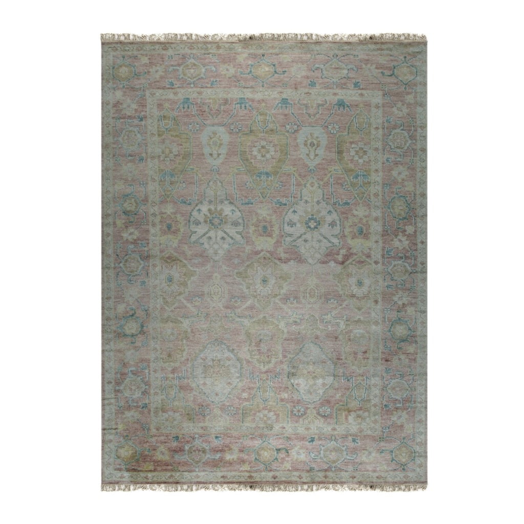 Pink Hand-Knotted Wool Oushak Rug, 12' x 15', soft stylish large area accent - L