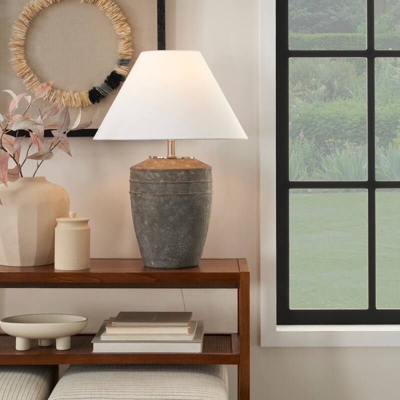 Nourison 25" Rustic Brown Textured Ceramic Table Lamp