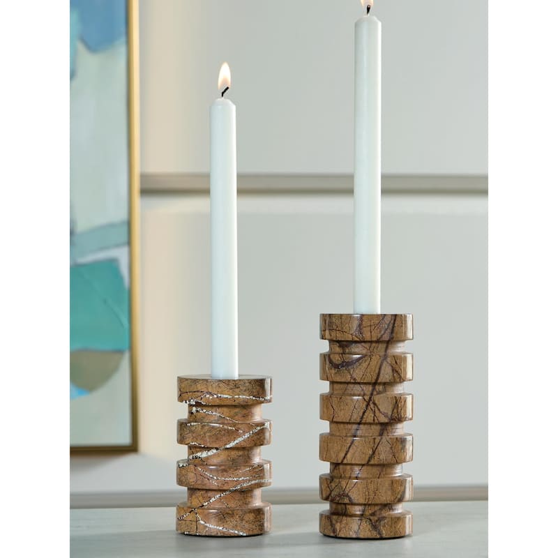 Signature Design by Ashley Emsleyfield Brown Candle Holder Set (Set of 2) - 3" W x 3" D x 7" H - 3" W x 3" D x 7" H - Brown