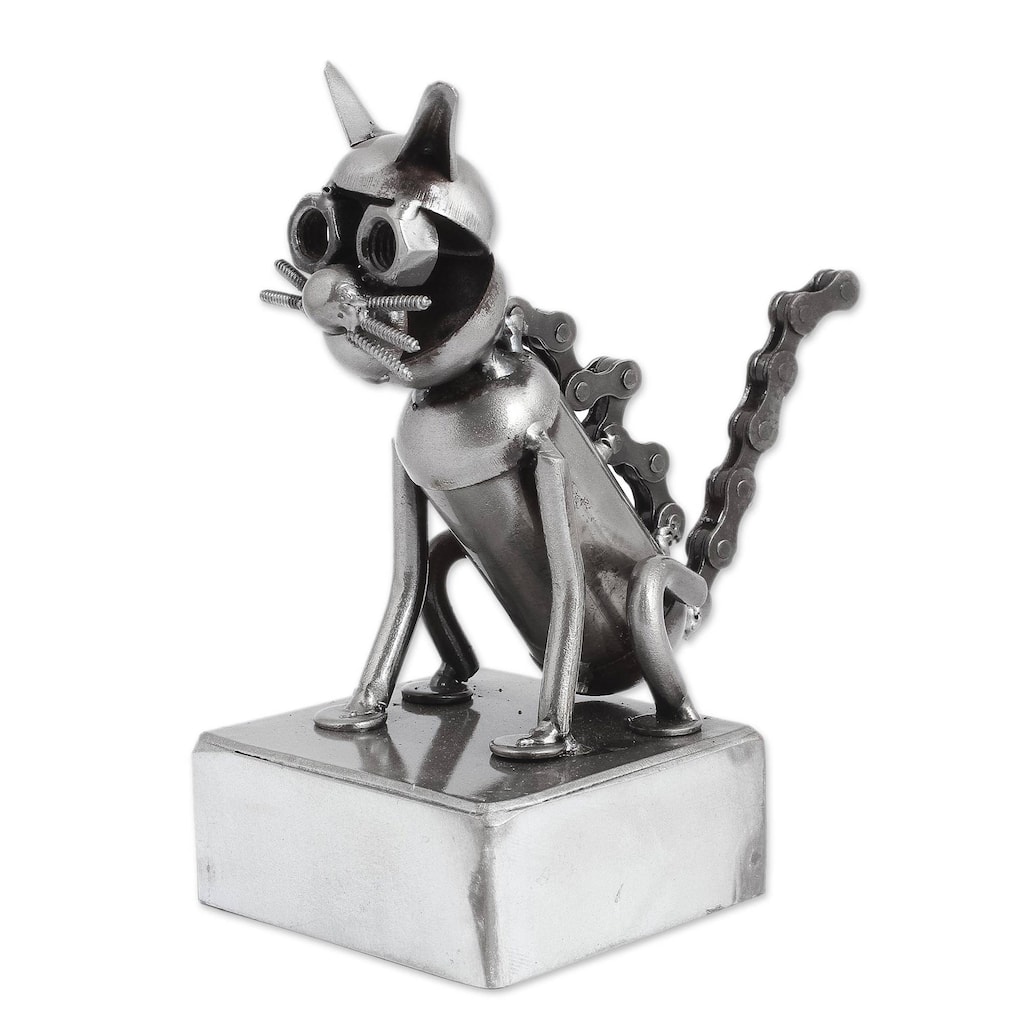 NOVICA Sitting Cat, Upcycled metal auto part sculpture
