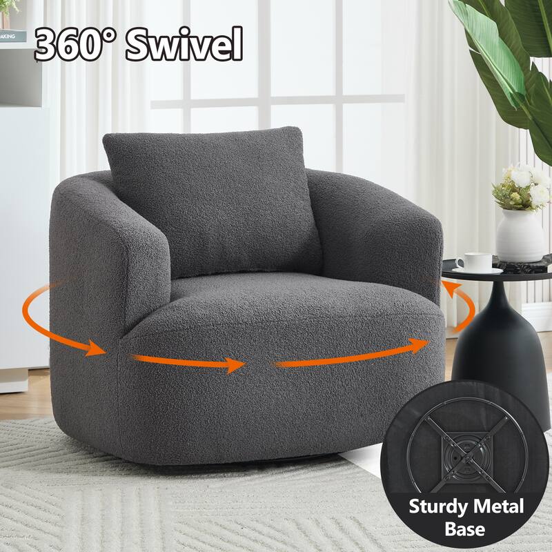 Roomfitters 360° Swivel Teddy Fleece Cuddle Chair, High-Resilience Round Accent Sofa with Soft Pillow
