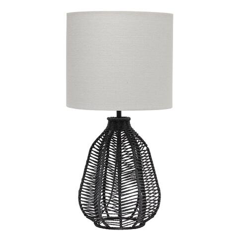 21" Rattan Wicker Style Paper Rope Table Lamp with Fabric Shade