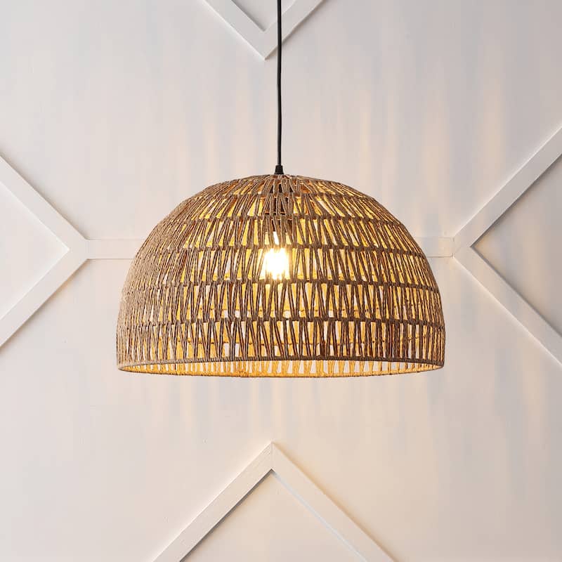 Jigu 1-Light Woven Rattan/Iron LED Pendant, by JONATHAN Y