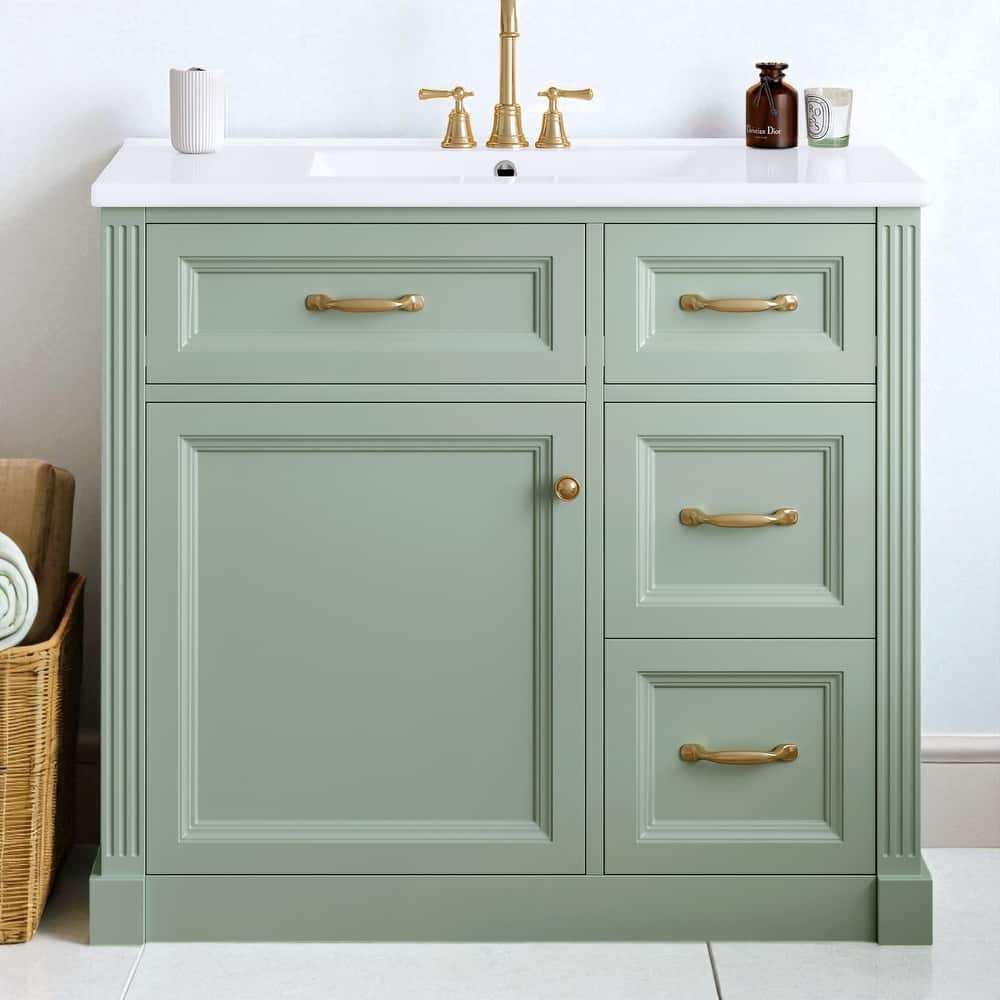 36" Bathroom Vanity with Ceramic Sink, 4 Drawers, Soft-Close Door and Adjustable Shelf, Modern Storage Cabinet