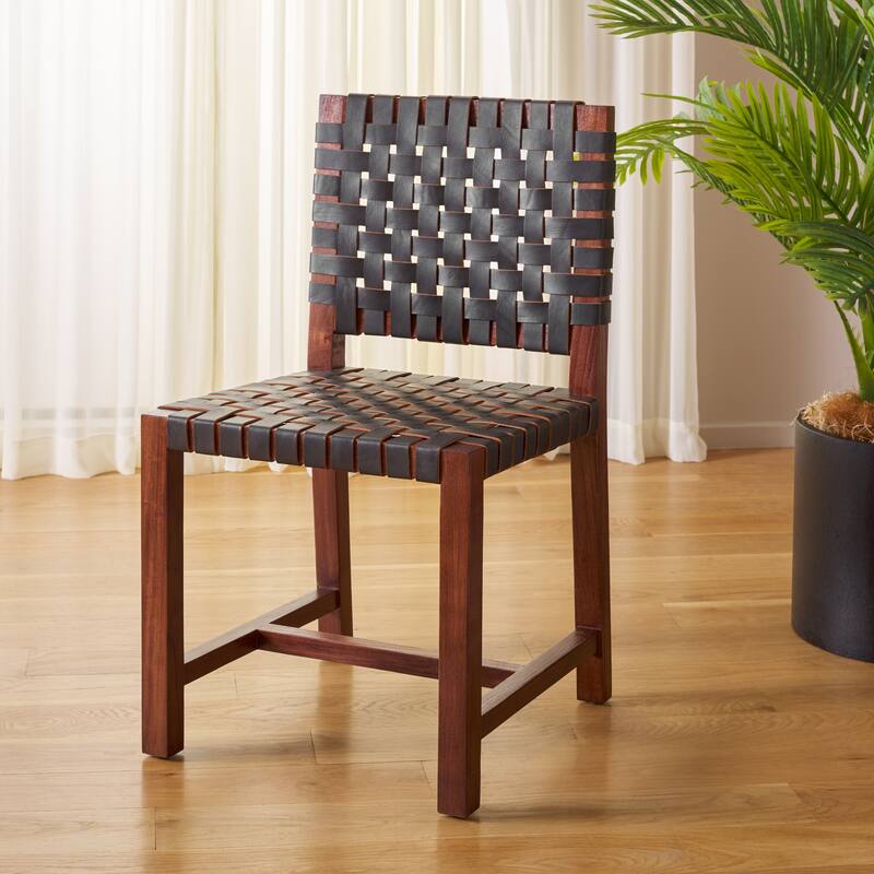 SAFAVIEH Arlene Solid Wood & Leather Dining Chair (Fully Assembled) - 18.3 In. W x 20.3 In. D x 33.7 In. H - 18Wx20Dx34H - Brown/Brown