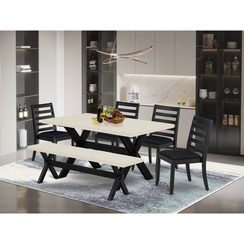 East West Furniture dining room set - a kitchen table & Stackable dining chairs - Wire-brushed Black (Pieces & Seat Options) - X626X1624-6