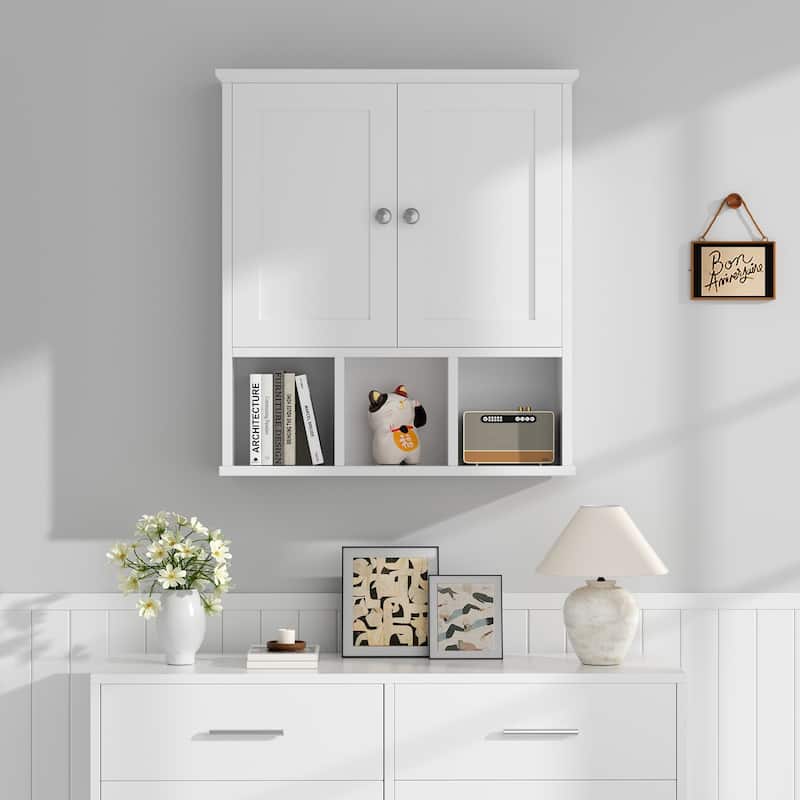2-Door Wall-Mounted Bathroom Cabinet with Storage Space for Bathroom, Kitchen, or Office - White