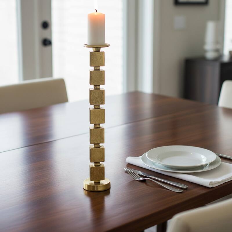 Metal Stacked Cubes Pillar Candle Holder - Gold, 24 in.