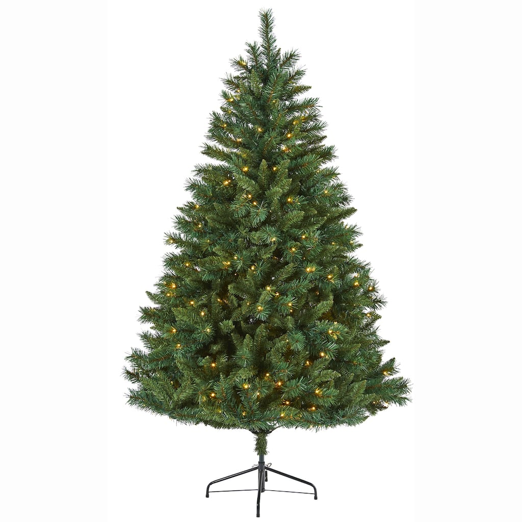6Ft Artificial Christmas Tree with Lights - Rocky Mountain Pine Holiday Decor - Green - 72
