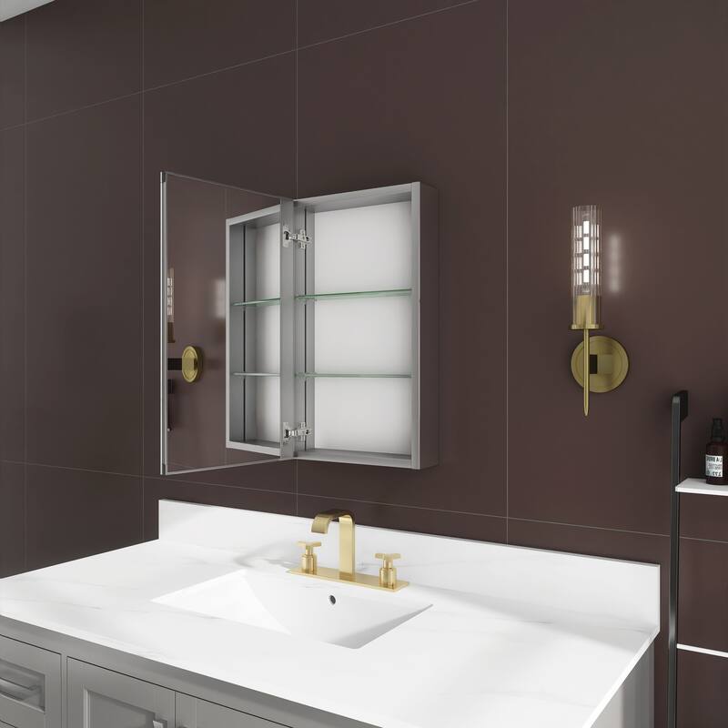 Rectangular Aluminum Recessed Mount/Surface Mount Medicine Cabinet with Mirror and Adjustable shelves - 15"26"