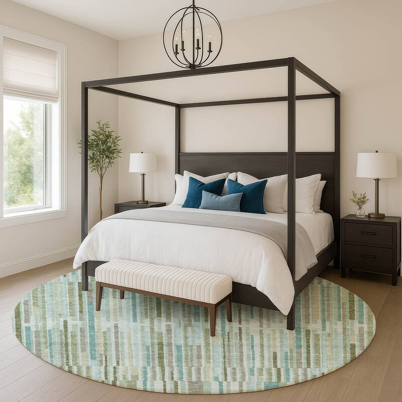 Premium Washable Super Soft Stripe Stack Mayfield Rug - Aloe - 8' x 8'