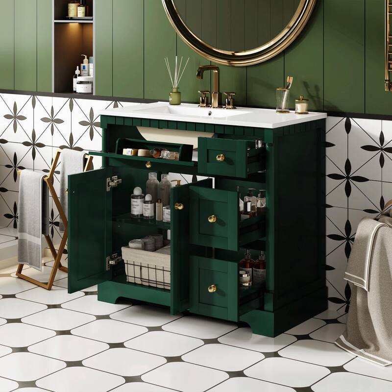 36" Bathroom Vanity with Top, Modern Storage Vanity with Adjustable Shelf