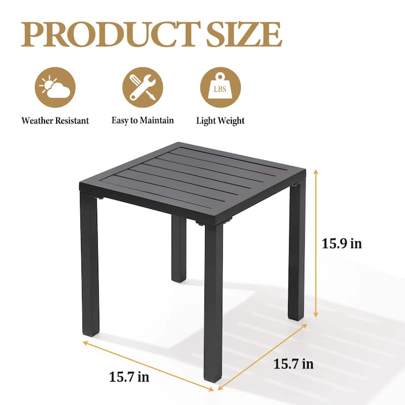 Outdoor Aluminum End Table Square Patio Side Table - 15.7" L x 15.7" W x 15.9" H