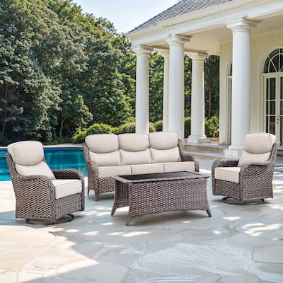 Gymojoy 4-Piece Patio Furniture Set with Swivel Glider Chairs, 6-Inch Ultra-Plush Cushions & Water-Resistant Olefin Fabric