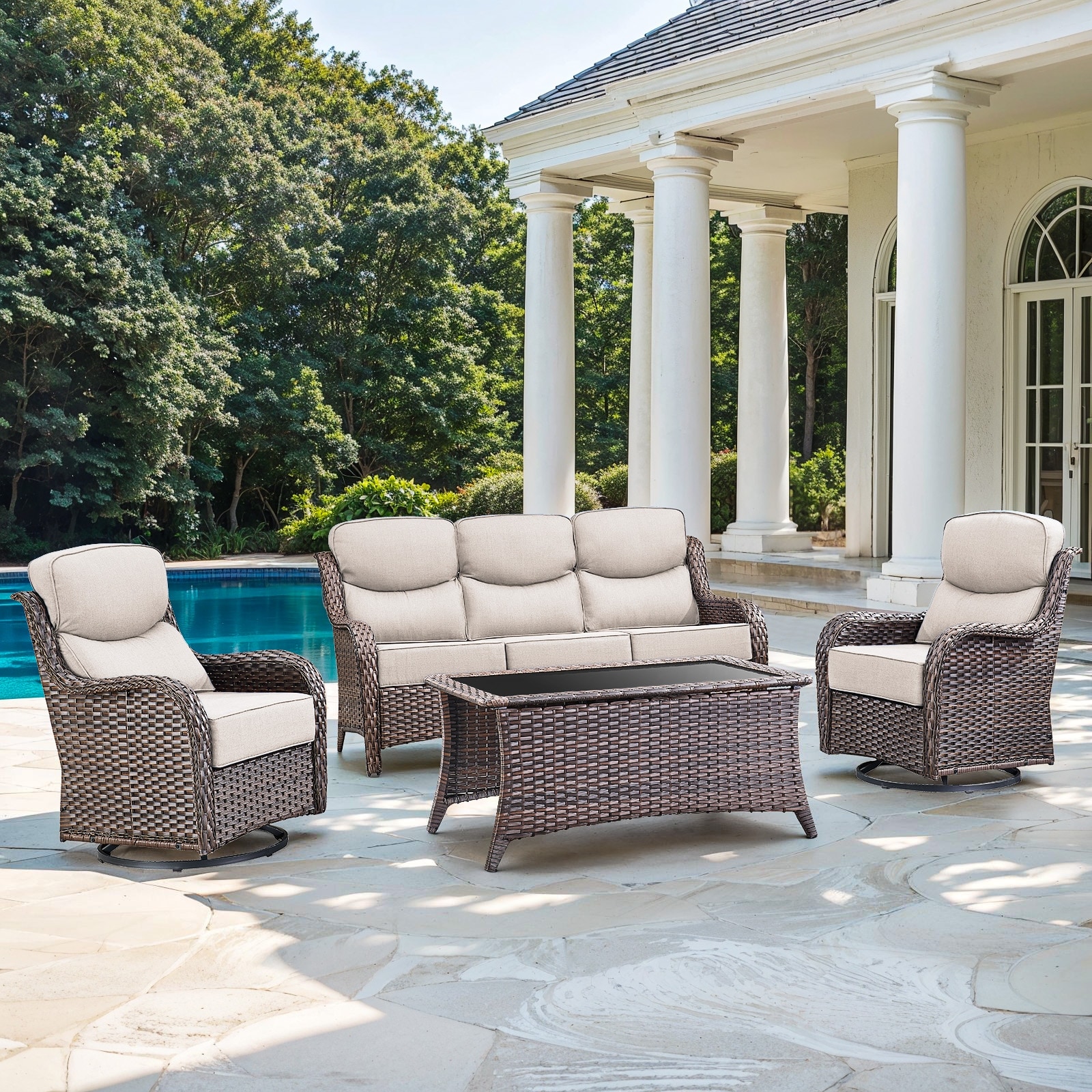 Gymojoy 4-Piece Patio Furniture Set with Swivel Glider Chairs, 6-Inch Ultra-Plush Cushions & Water-Resistant Olefin Fabric