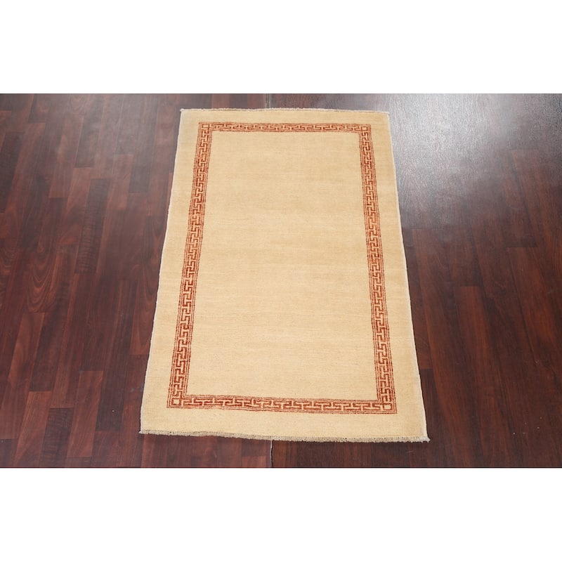 Geometric Bordered Gabbeh Kashkoli Oriental Area Rug Wool Hand-knotted - 3'3" x 5'0"
