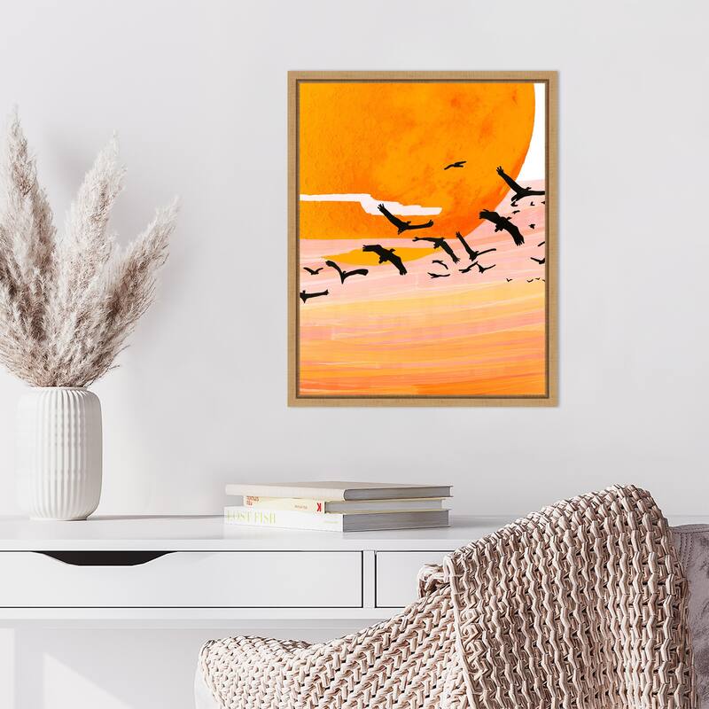 Time Flies Bird Sunset by Uma Gokhale Framed Canvas Wall Art