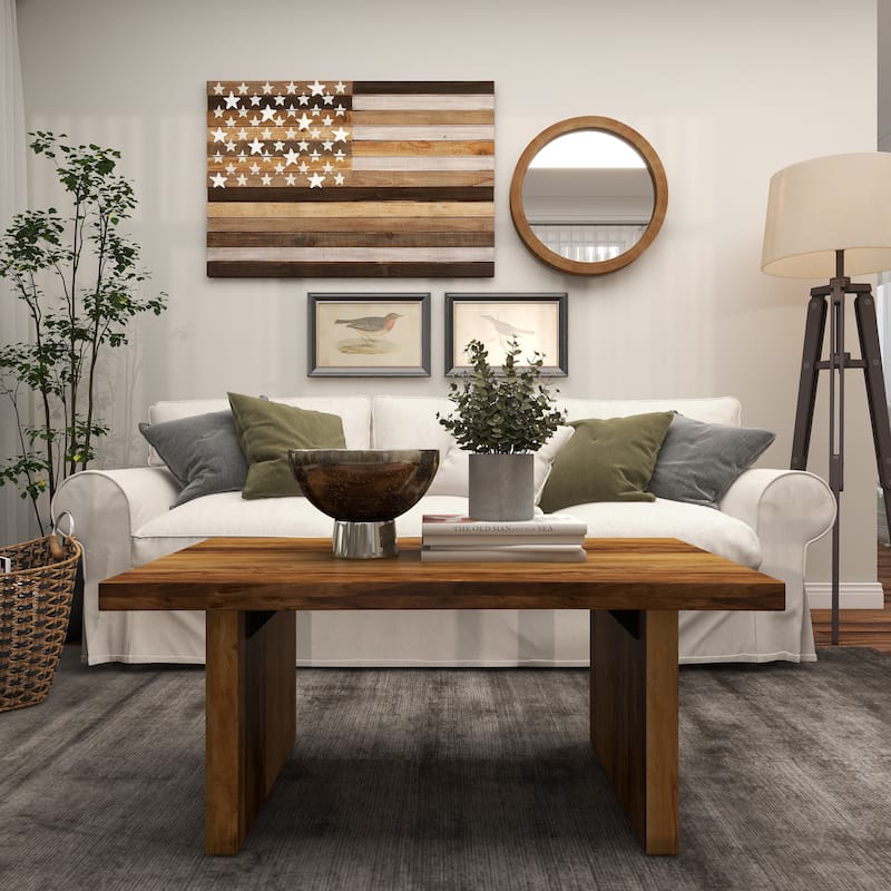Brown Wood Handmade Washed American Flag Home Wall Decor with Slatted Panels and Cream Stars