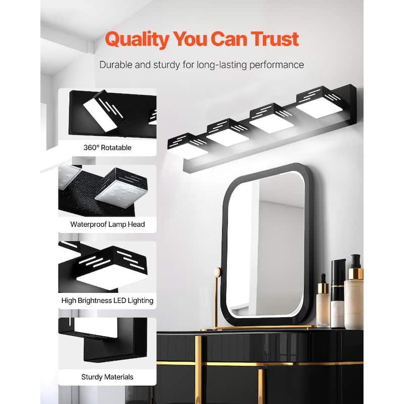 Modern LED Bathroom Vanity Light Fixture with 4 Rotatable Heads and 6000K Daylight Glow