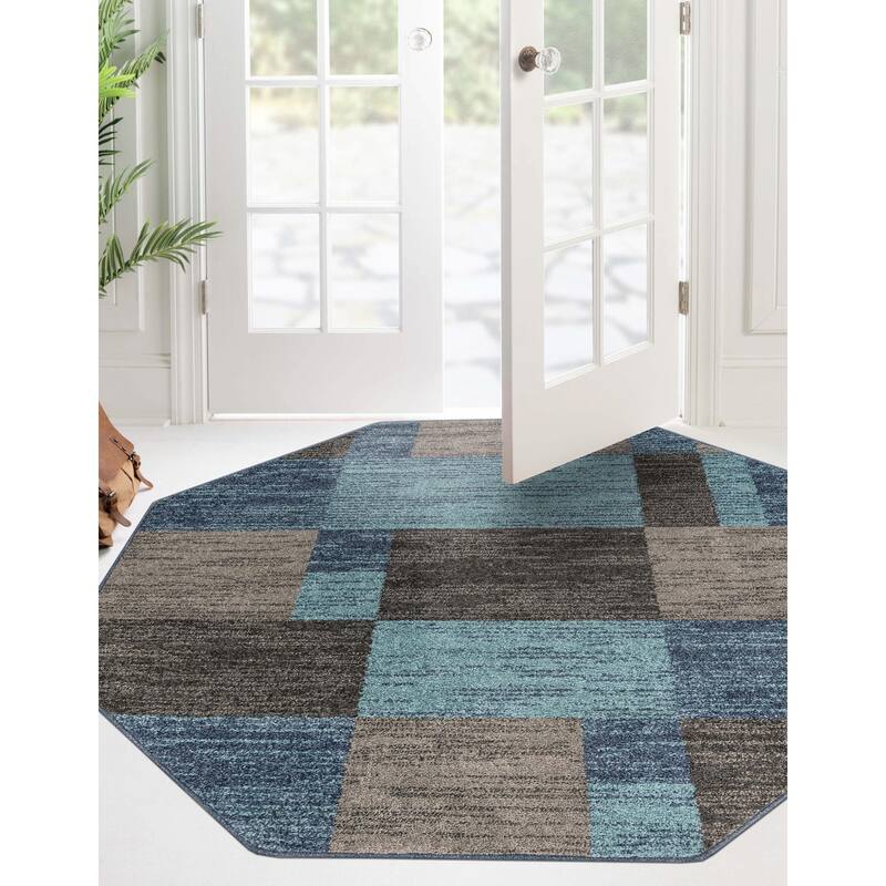 Contemporary Beallara Collection Area Rug - 5'3"x5'3" Octagon - Blue-Gray