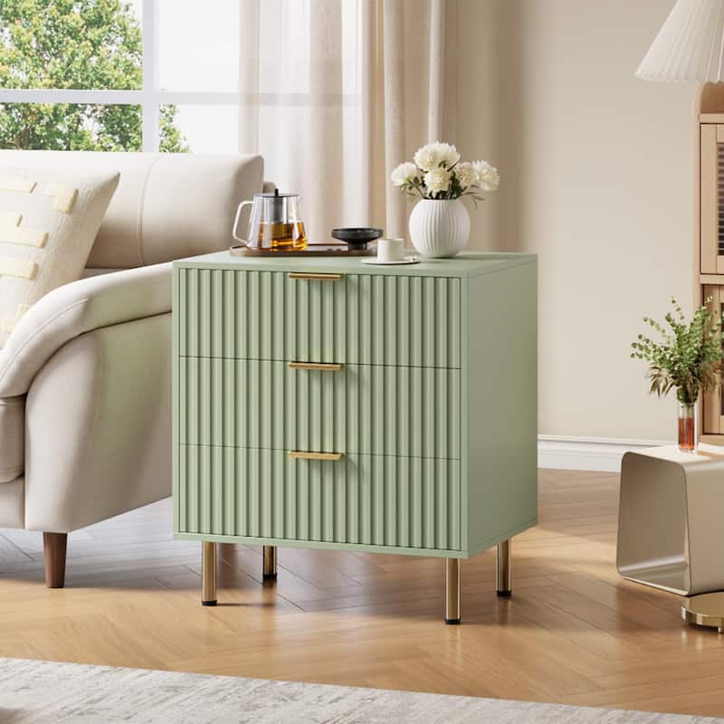 Fluted 3 Drawer Dresser for Bedroom, Modern Wooden Chest with Deep Drawers and Wide Top - Green