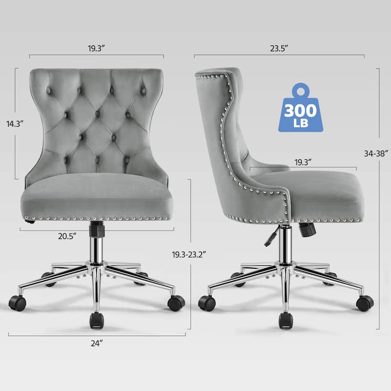 Yaheetech Velvet Upholstered Armless Office Chair with Swivel Wheels