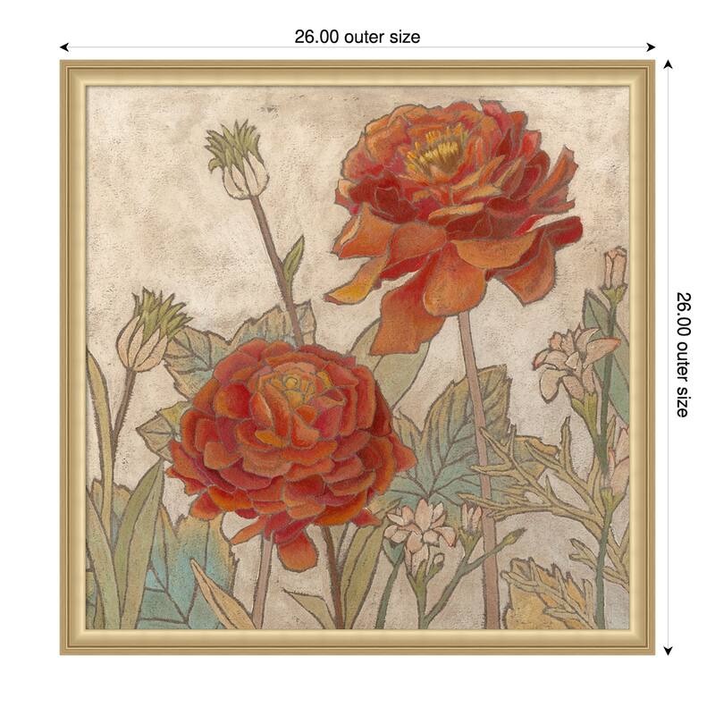 Rising Sun Blooms No. 2 by Megan Meagher Wood Framed Wall Art Print - 26 x 26 in - Gold