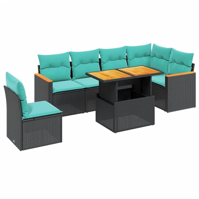 vidaXL Patio Sofa Set with Cushions Outdoor Furniture 7 Piece Poly Rattan - 24.4 x 24.4 x 27.2