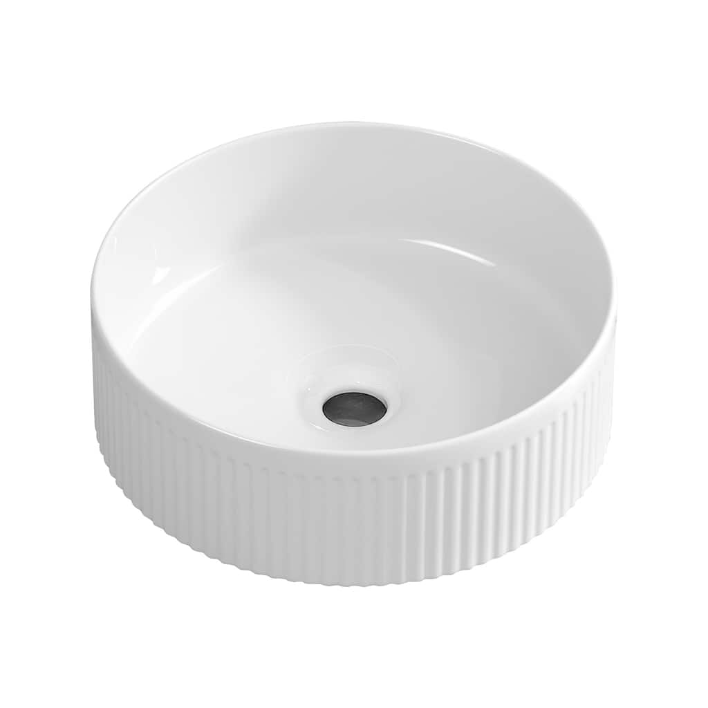 GDFStudio - Lio Modern Textured Ceramic Round Vessel Sink with Above Counter Design - 14"W