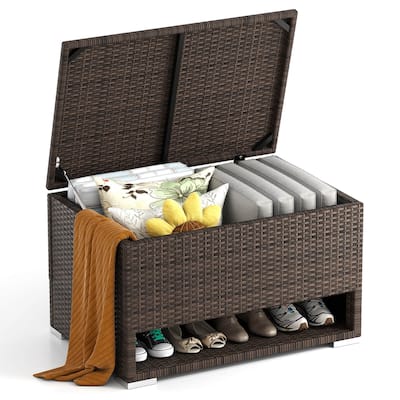 Costway 48 Gallon Deck Box with Shoe Rack Waterproof Liner Lid Outdoor - See Details