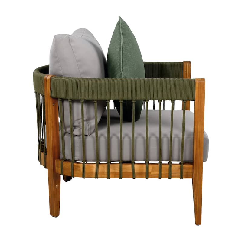 [Set of 2] Acacia Wood Outdoor Club Chair with Handwoven Rope Accents & Curved Backrest - Water-Resistant,Removable Cushions