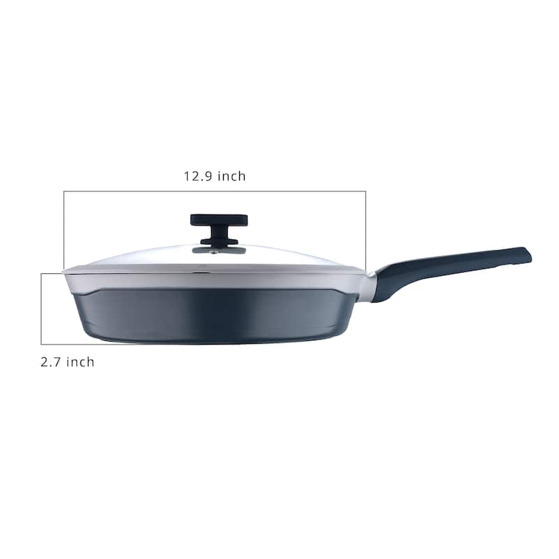 MasterPRO Gastro Ceramic Collection Durable Cast Aluminum 12.5-Inch Fry Pan with Tempered Glass Lid