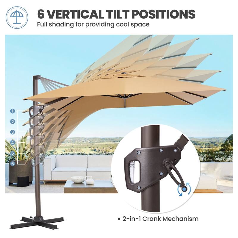 Outdoor 11 x 9 FT Patio 360 Degree Rotation Cantilever Umbrella with 4-Piece Umbrella Base