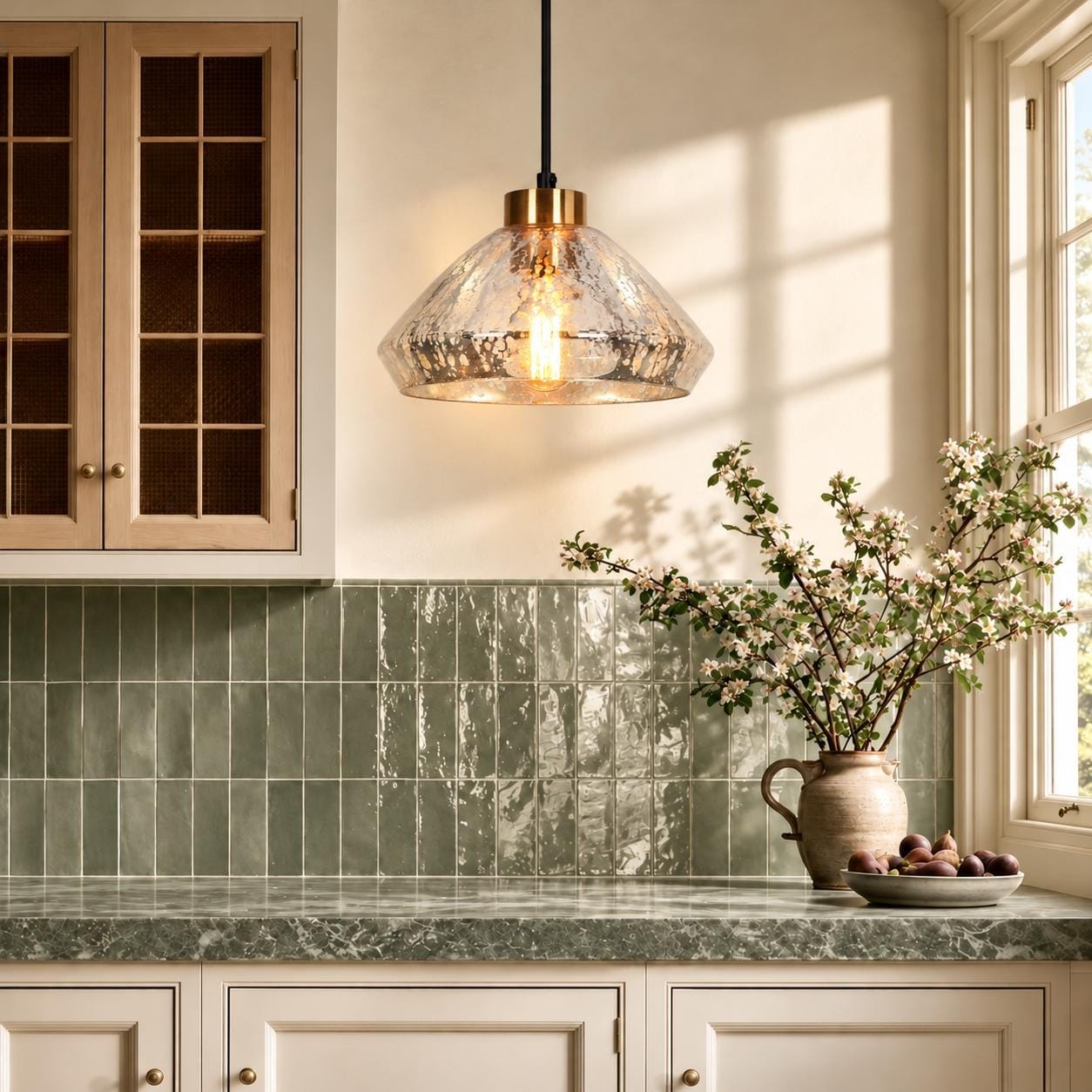 Flyn Modern 1-Light Textured Glass Pendant Light for Kitchen Island