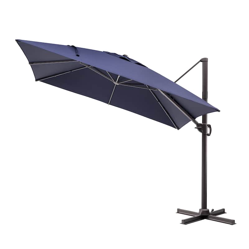 9 x11 FT LED Lighted Patio Cantilever Umbrella Double Top with Weighted Base
