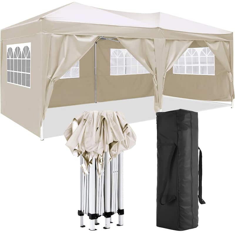 10'x20'Folding Canopy with 6 Removable Sidewalls Outdoor Event Shelter Gazebo Portable Tents for Parties Beach Camping