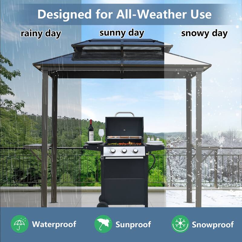 8 x 5FT Hardtop BBQ Gazebo with UV-Resistant Roof & Storage Hooks for Outdoor Use