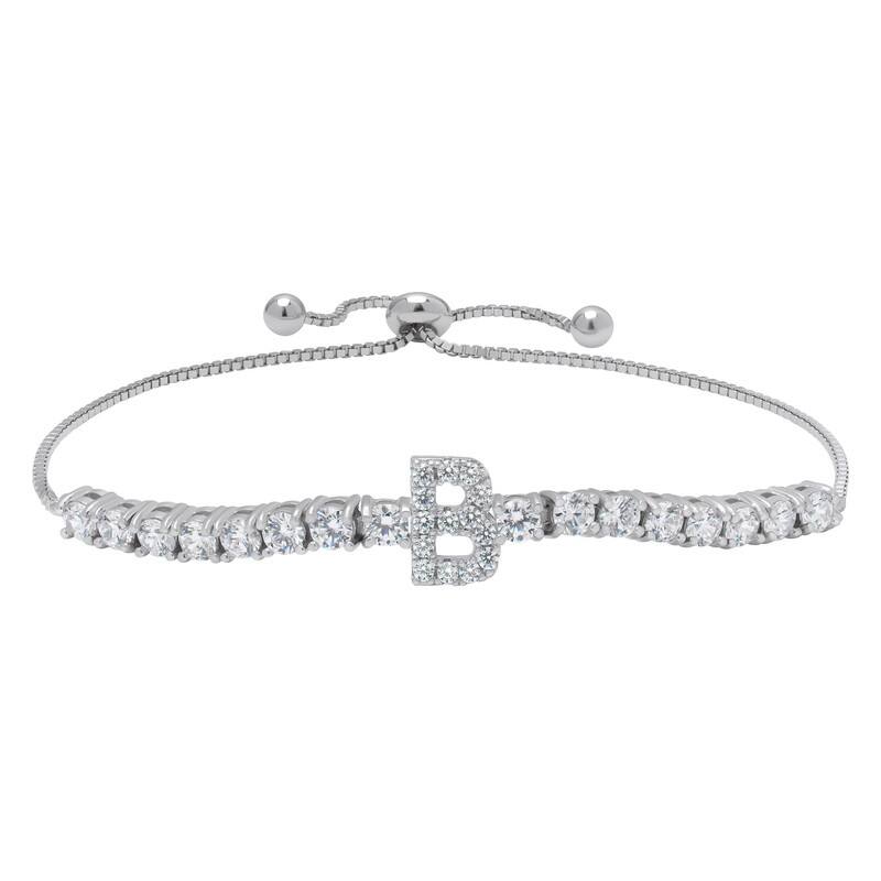 Victoria Townsend .925 Sterling Silver Cubic Zirconia Initial Adjustable Bracelet - B